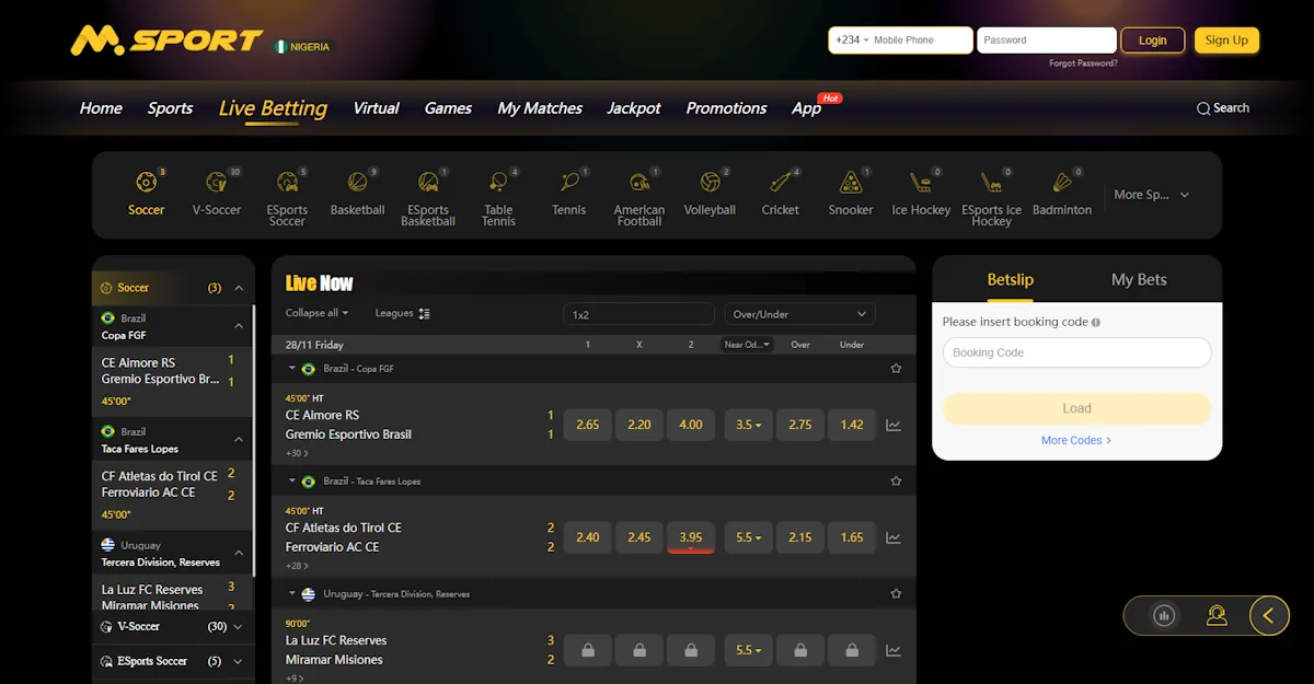 Msport Live betting Screenshot